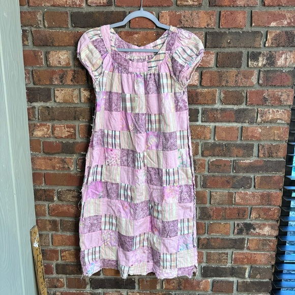 Patchwork cottagecore boho hippie prairie womens midi dress pink 2 - Picture 1 of 4